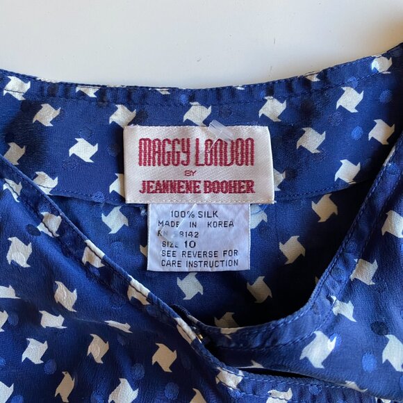 80s Maggy London by Jeannene Booher 100% Silk Peplum Designer Wiggle Dress Sz 10 - Picture 2 of 9